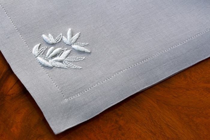 Napkin - Soft grey fabric - Soft grey embroidery